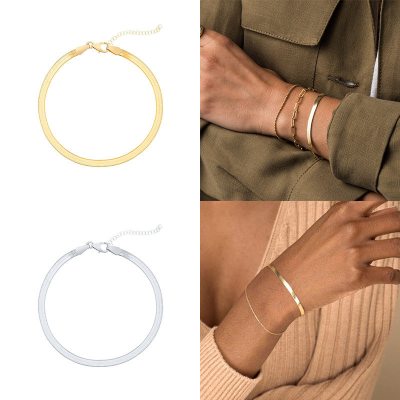 Womens Bracelet Fashion Jewelry 3mm Flat Snake Chain European Geometric CopperElectroplating Individually Packed