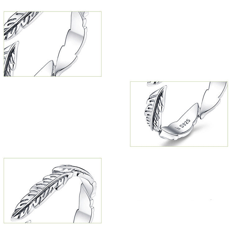 White Feather Ring 925 Sterling Silver With Platinum Plating Lightweight Elegant Band Ring For Women And Girls