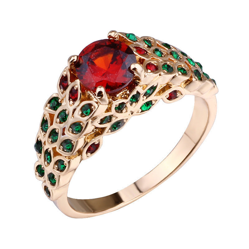 Women Gold Plated Ring With Floral Design And Artificial Ruby Inlay Gift For Her Fashion Jewelry For Her Keeps