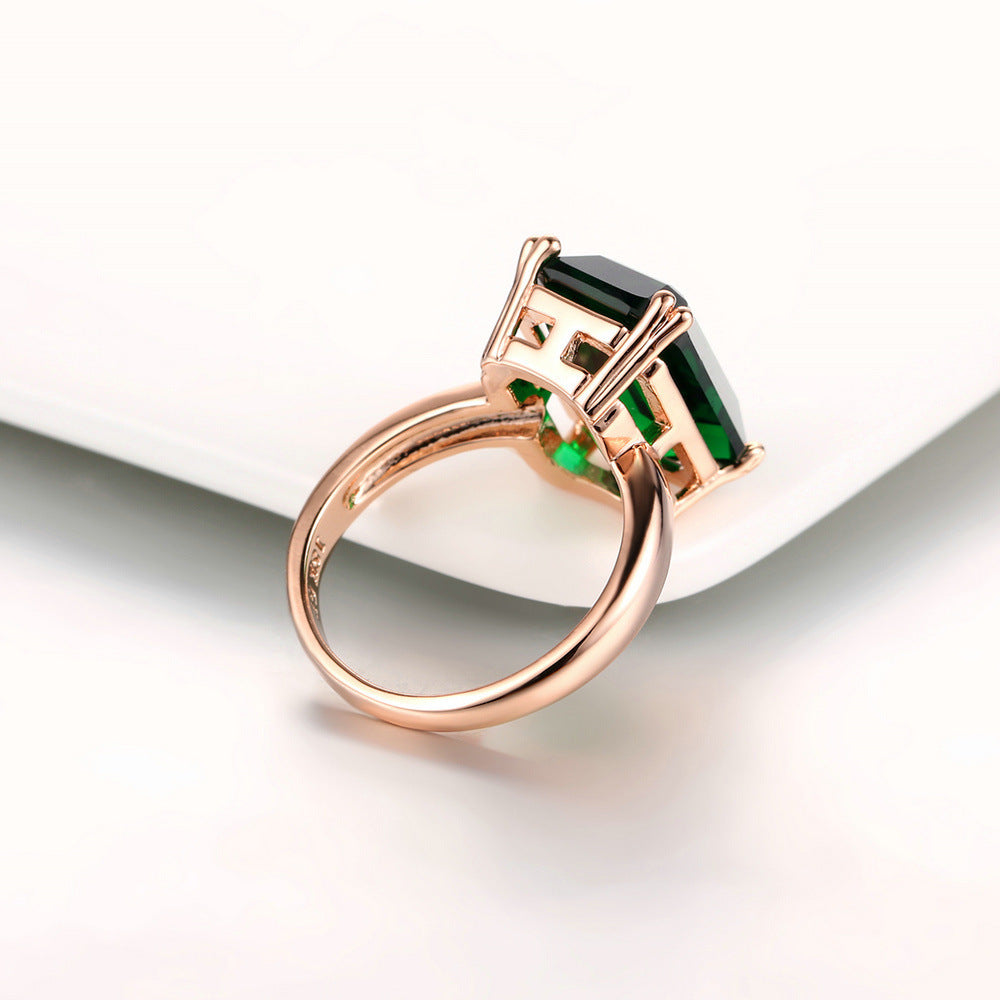 Copper Mosaic Gold Plated Emerald Ring Square Main Stone 10x14mm Semi Precious Inlay Jewelry For Everyday Wear Now