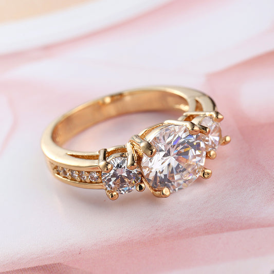 Gold Plated White Zircon Ring For Women Geometric Copper Jewelry Fashion Accessory Sizes 6 7 8 9 10 Elegant Daily Wear