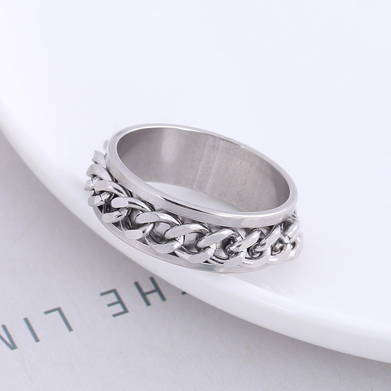 Mens Stainless Steel Chain Ring Geometric Design Durable Stylish Ring For Birthday Gift Band Jewelry Accessory Edition