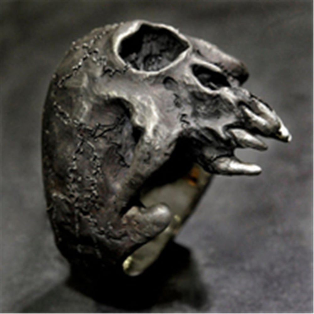 Mens Skull Ring With Tooth Geometric Alloy Statement Jewelry For Festivals Individually Packed European American