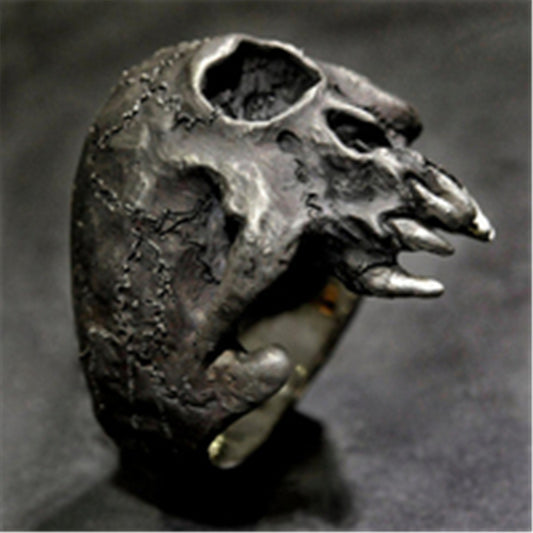 Mens Skull Ring With Tooth Geometric Alloy Statement Jewelry For Festivals Individually Packed European American