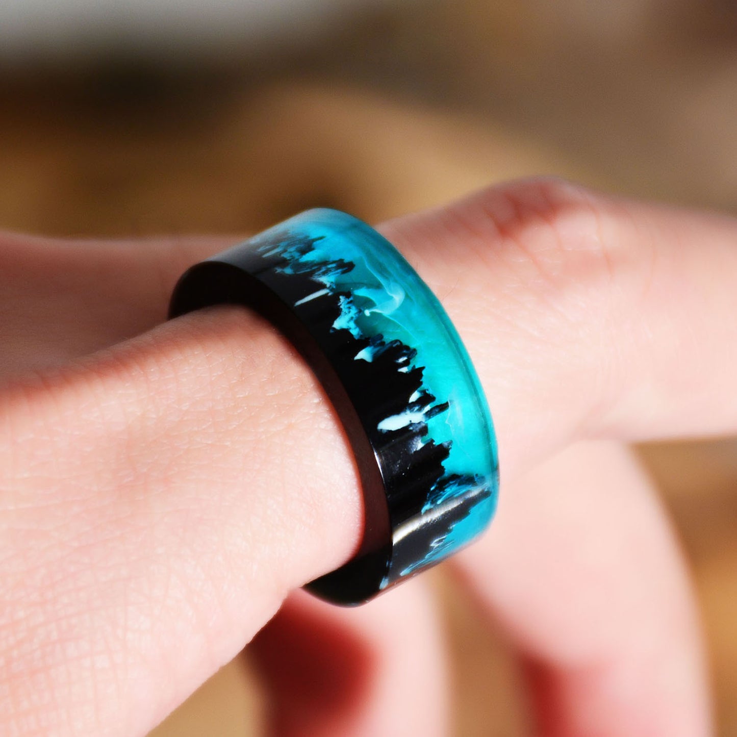 Unisex Resin Ring Blue Forest Epoxy Jewelry Creative Design Durable Handcrafted Gift For Men Women Style Flair