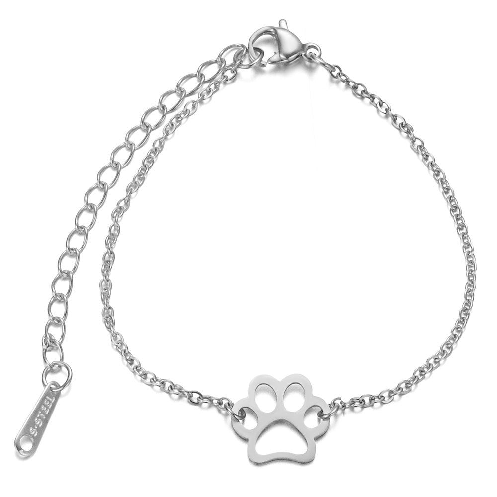Dog Paw Bracelet Stainless Steel Pet Jewelry with Adjustable Extension for Women and Girls Gift for Animal Lovers