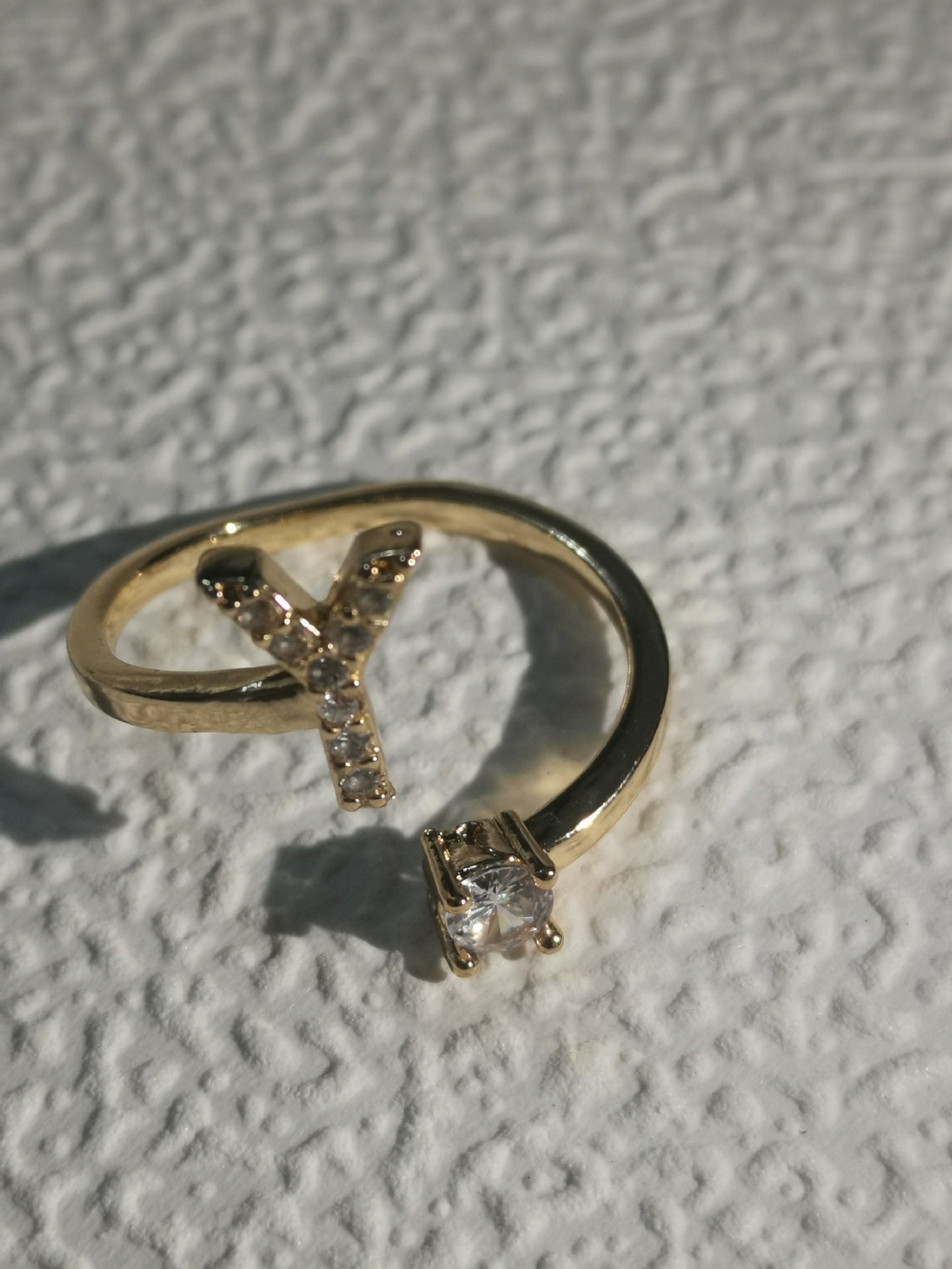 Unisex Copper Ring Adjustable Zircon Inlaid Letter Design