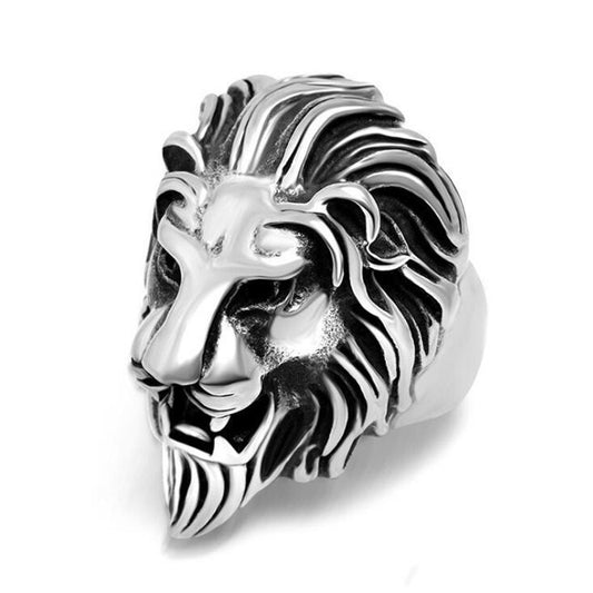 Mens Lion Ring European American Design Titanium Steel Casting Band Lion Head Ring Jewelry Individually Packed