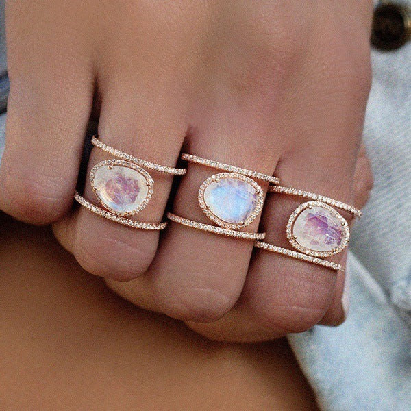Womens Geometric Moonstones Rings Mosaic Purple Gemstone Alloy Electroplated Irregular Design European Jewelry
