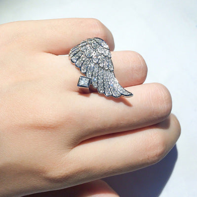 Angel Wings Copper Gold Plated Ring Gemstone Inlay Jewelry