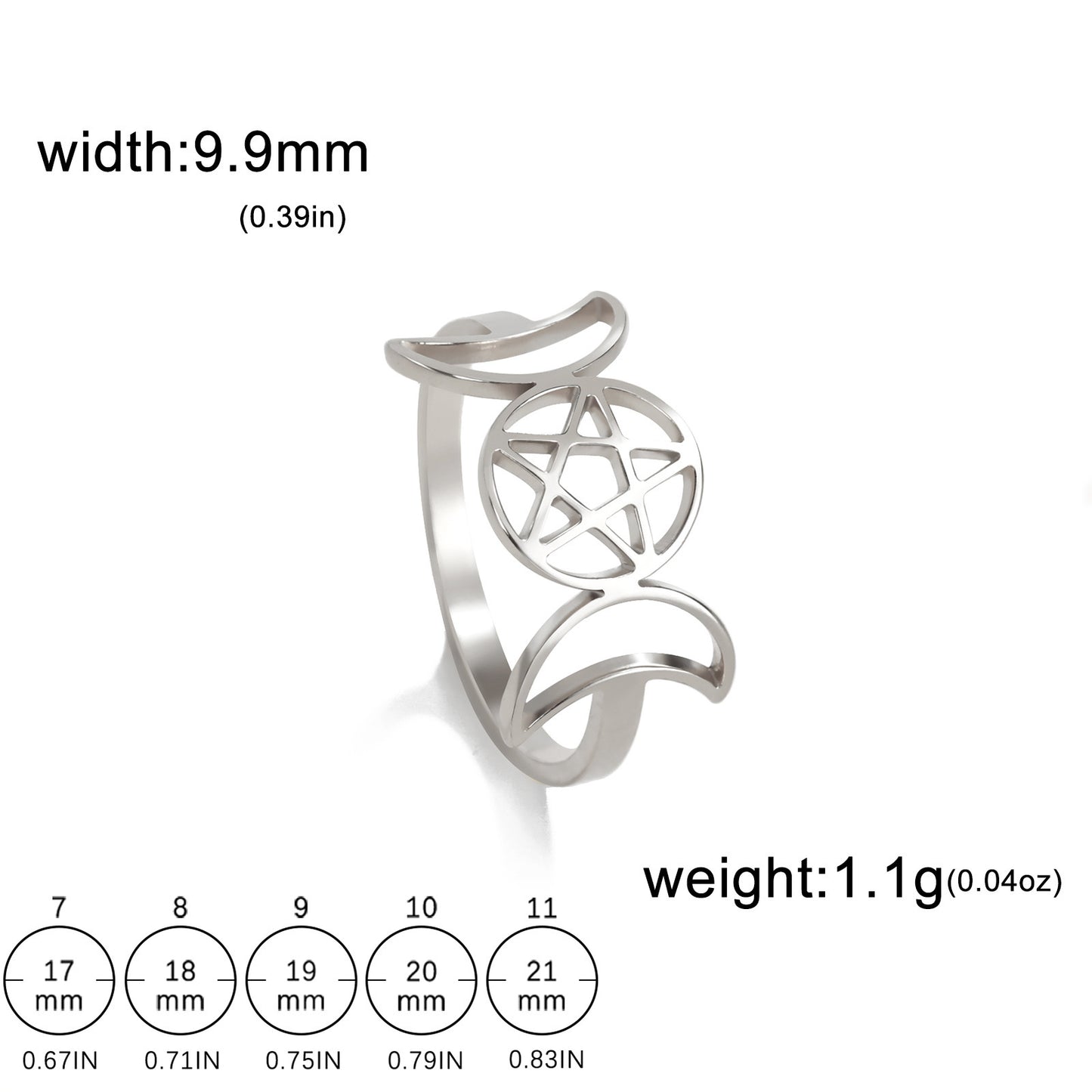 Unisex Double Moon Pentagram Ring Stainless Steel Electroplated Gold Band Jewelry Size 7 8 9 10 11 Modern Touch