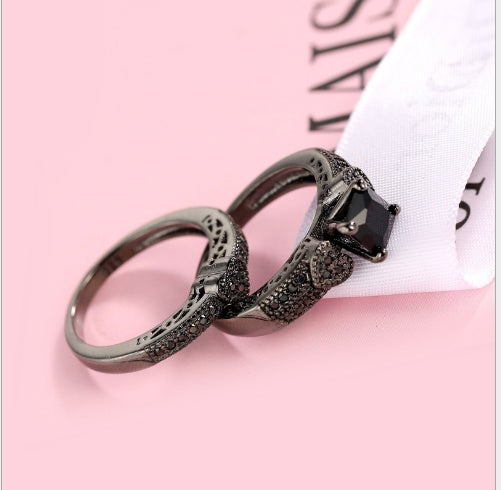 Stylish Black Gold Zircon Set Ring Copper Material Stylish Black Gold Zircon Set Ring Copper Material Set Ring Copper