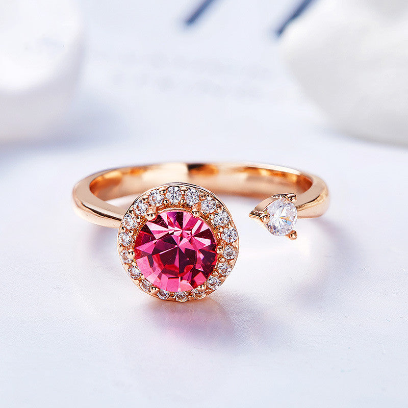 Ladies Rotating Crystal Inlay Ring With Copper Band Adjustable European American Style Jewelry Elegant Shimmer