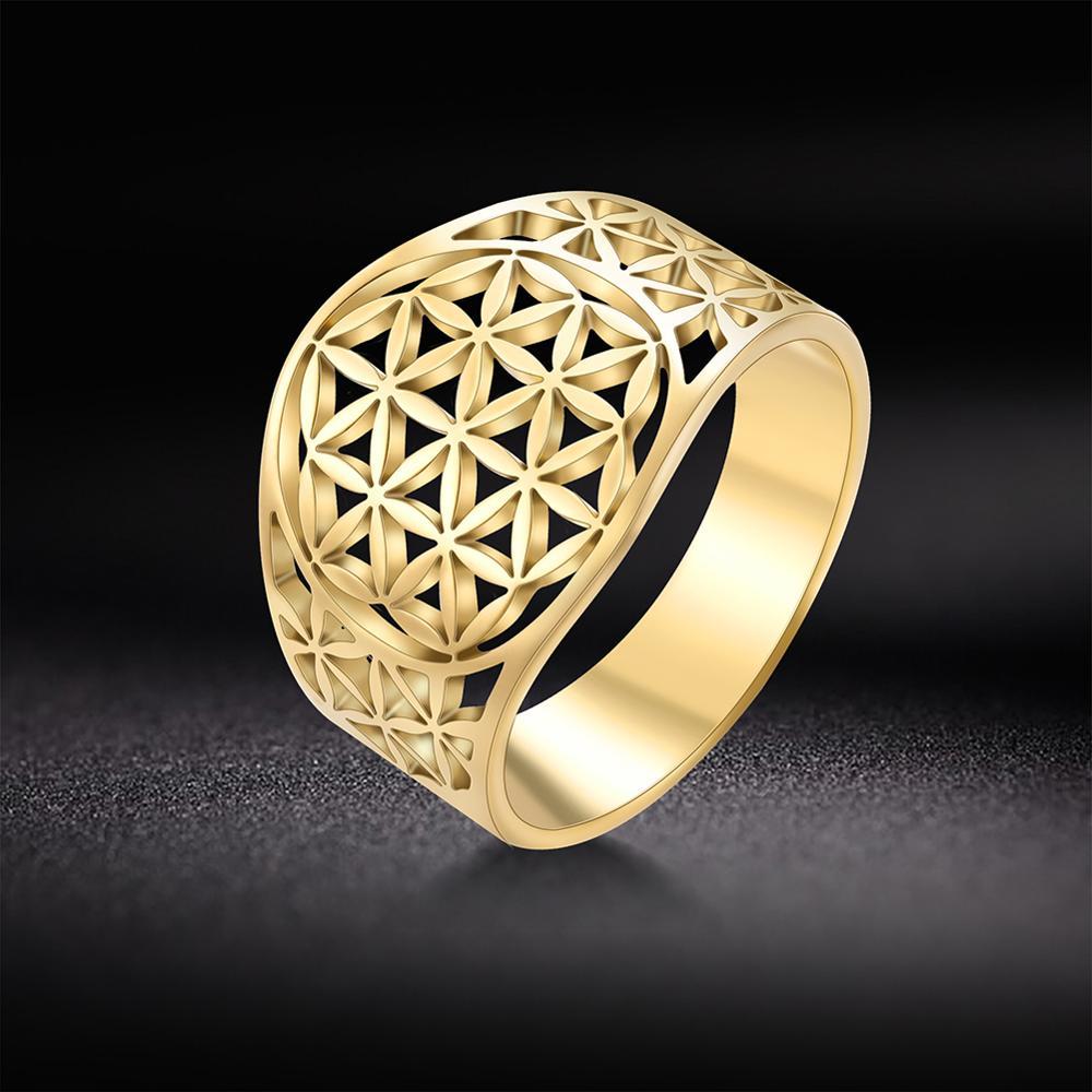 Stainless Steel Flower of Life Ring for Women Fashion Gift