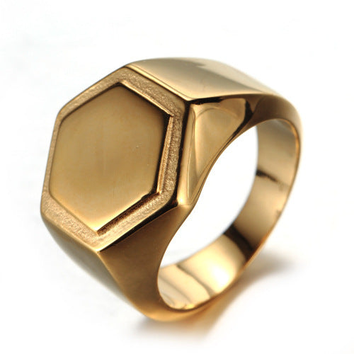 Mens Titanium Steel Hexagonal Ring Polished Band Gift