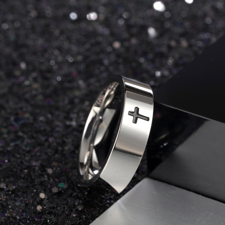 Pendant Necklace Black Epoxy Cross Ring Titanium Steel Religious Jewelry For Everyday Wear Clean Minimal Shine