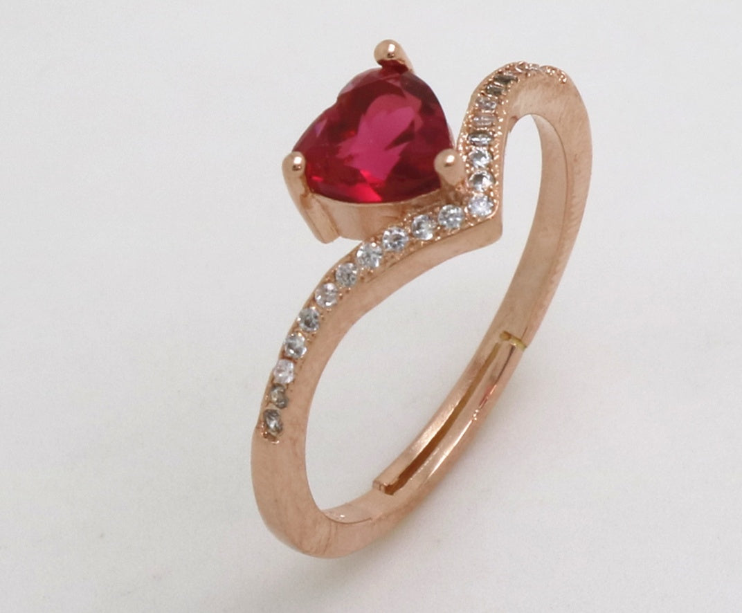 Heart Cut Red Garnet Ring With Copper Band Platinum Inlay