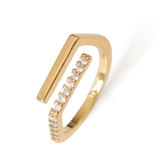 Geometric Zircon Brass Ring for Men and Women Elegant Modern Jewelry Inner Diameter Sixteen Point Eight Millimeter