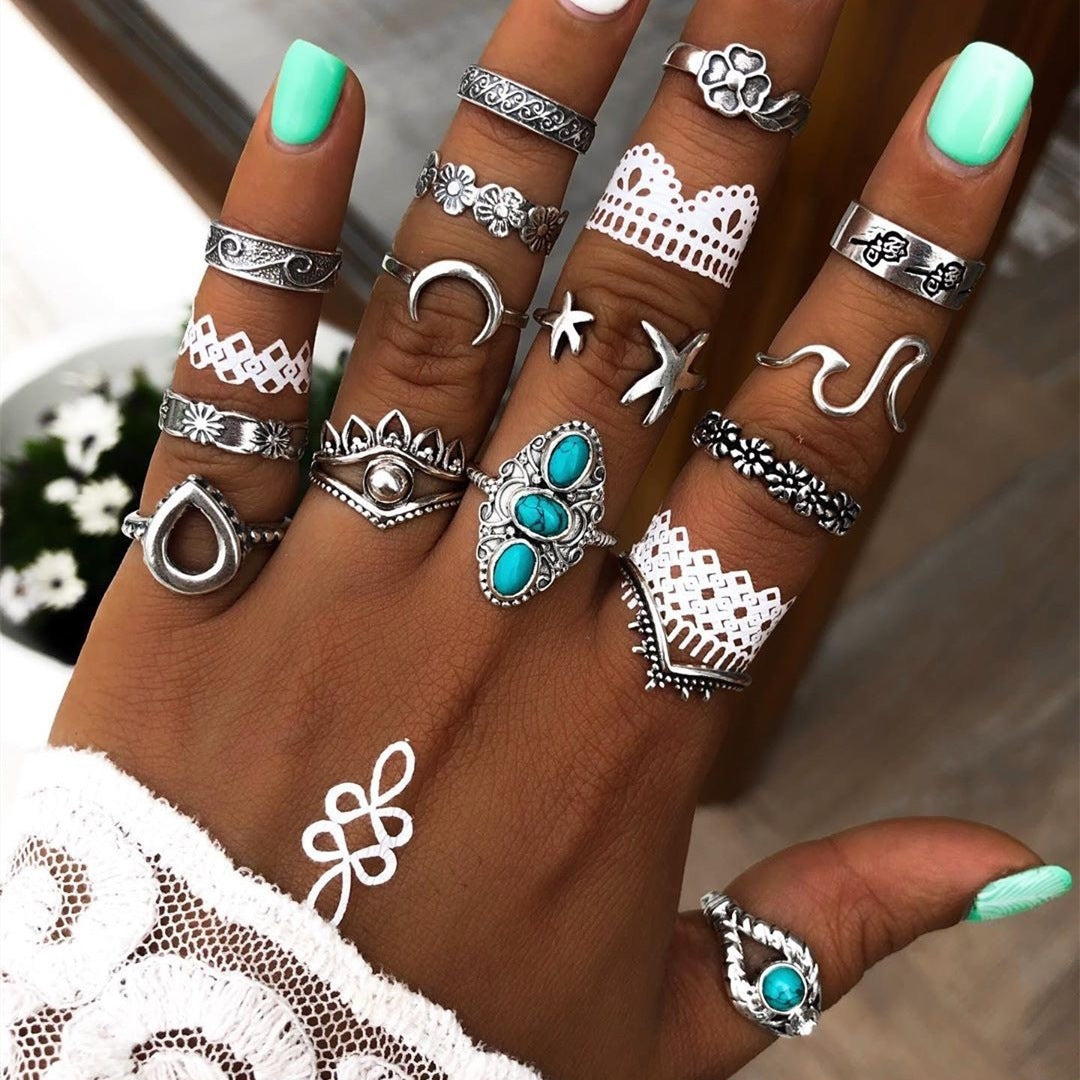 Turquoise Wave Ring Geometric Design Electroplated Alloy Metal Ring Elegant Look Fashion Jewelry Gift For Her Stylish