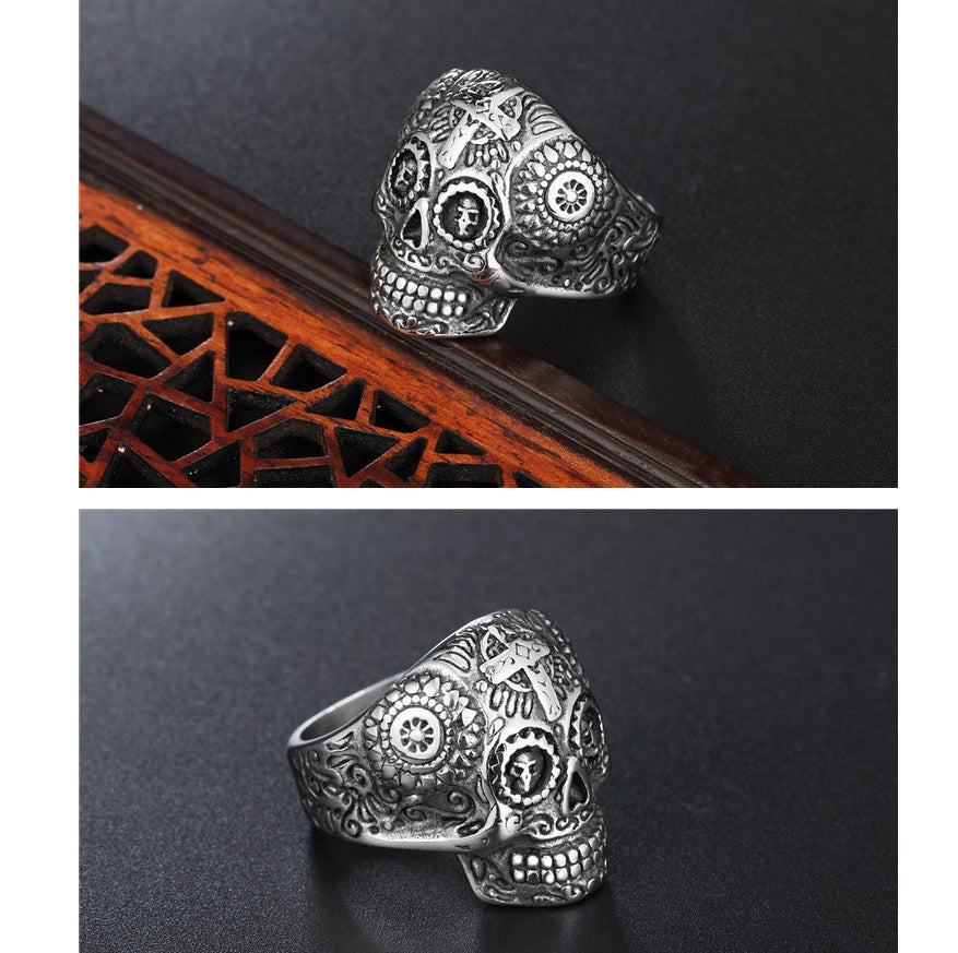 Cross men's ring punk skull ring Domineering men's personality nightclub vintage ring