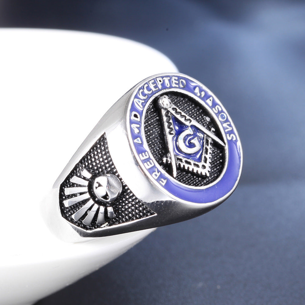 Men's Titanium Steel Ring Retro Punk Geometric Ring Handmade Individually Packed Epoxy Band Ring European and American Design Statement Ring for Men Sizes 7 to 13