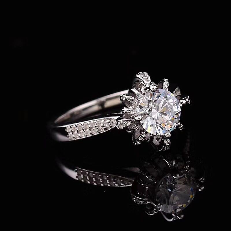 Womens Moissanite Ring Sterling Silver Floral Wishing Fountain Dazzling Sparkle Engagement Promise Gift Anniversary