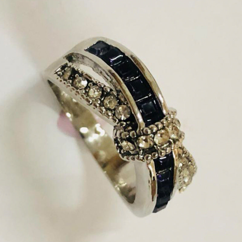 Electroplated Geometric Metal Ring With Amethyst Accents And Diamond Detailing European Style Single Packed In