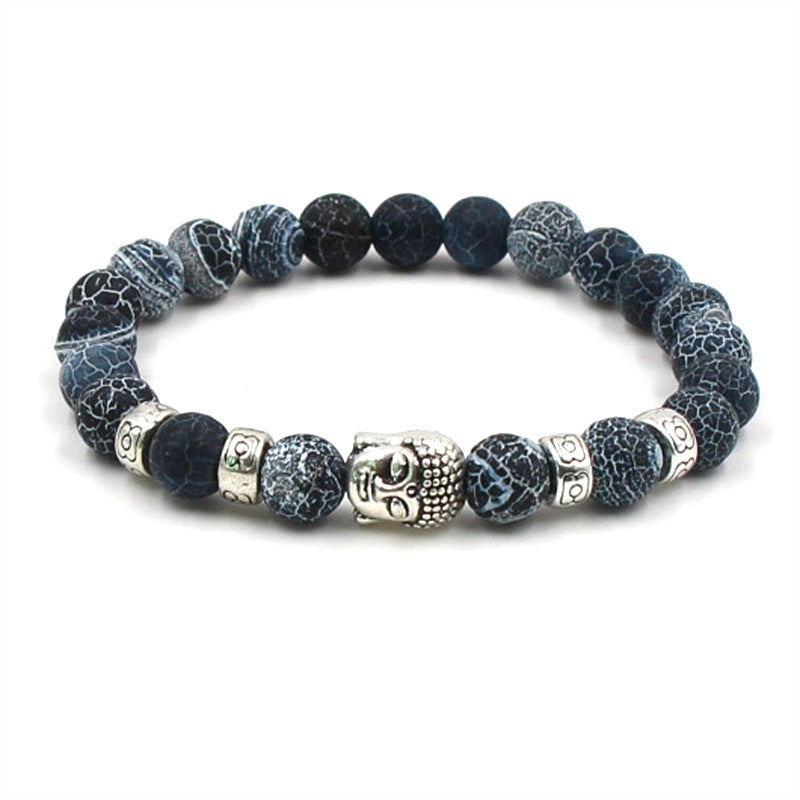 Natural Stone Bead Bracelet With Buddha Head Charm For Men