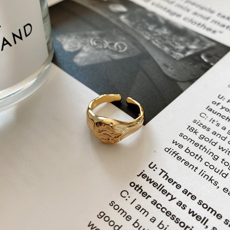 925 Sterling Silver Thick Ring Irregular Silver Inlay Statement Ring Korean Trendy Design Ring For Women And Girls