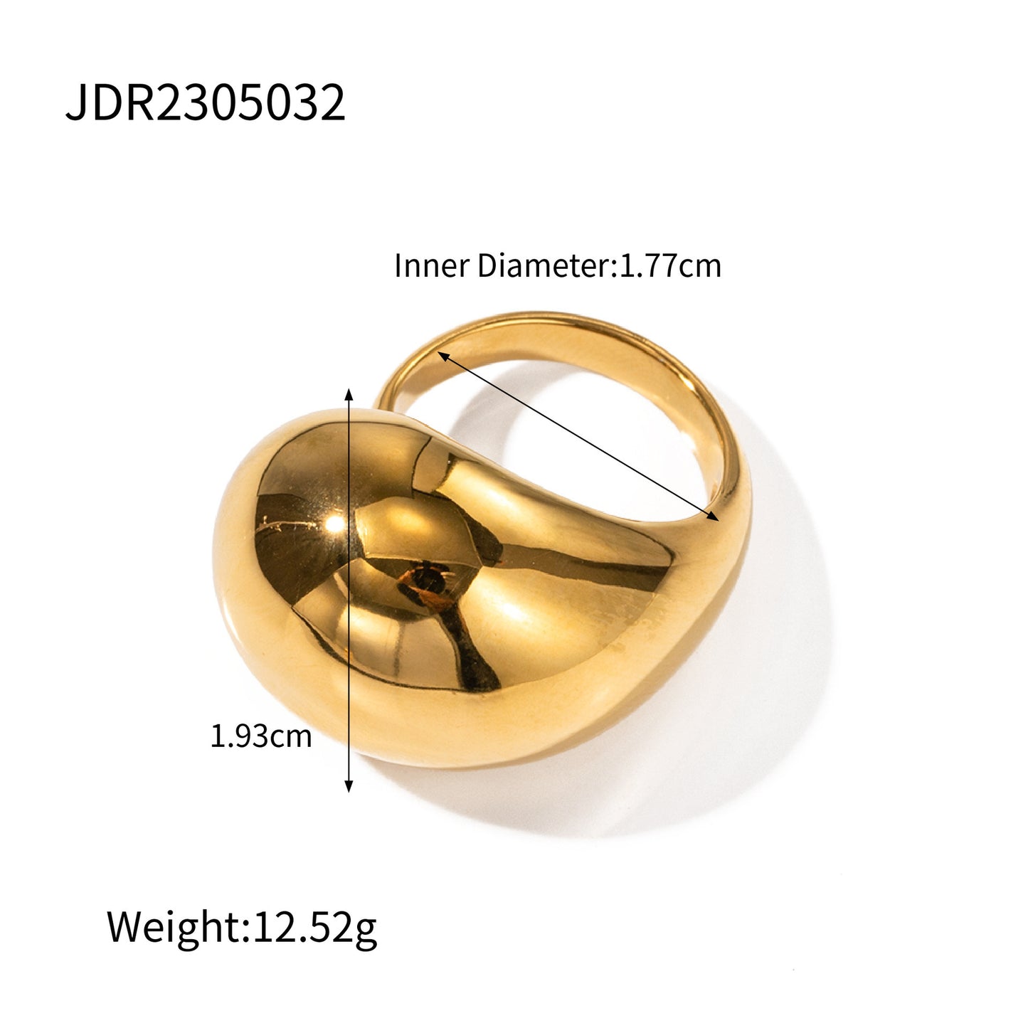 Geometric Gold Plated Stainless Steel Ring For Women Chunky Statement Jewelry Band Elegant Modern Jewelry Fits