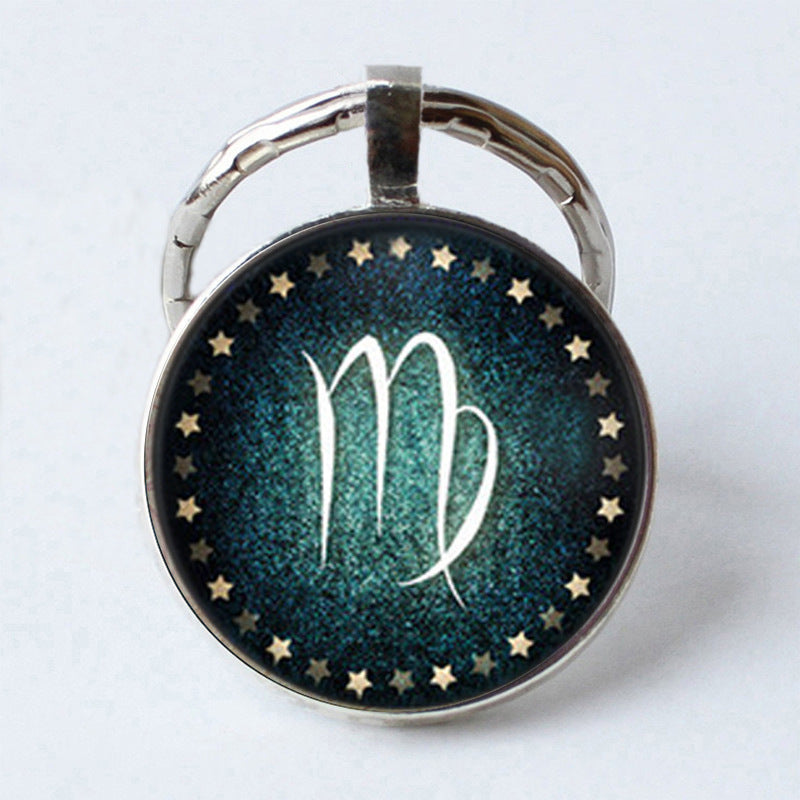 Electroplated Alloy Zodiac Keychain With Time Gem Design Key Ring Buckle Featuring Themed Twelve Signs Gift Ready