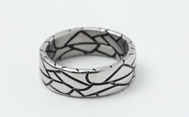 Titanium Steel Ring With Rhombus Wave Design For Men