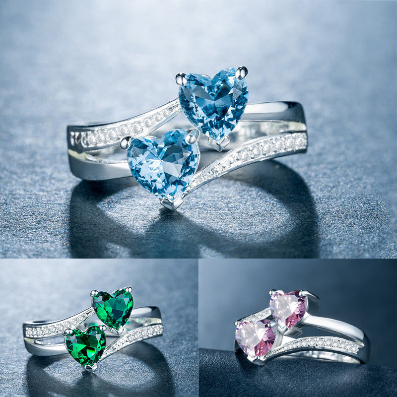Platinum Plated Copper Zircon Ring Set Green Blue Pink 3 Color Fashion Jewelry Sizes 6 7 8 9 10 Gift Elegant Daily Wear