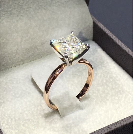Inlaid Heart Eight Arrows Square Diamonds Princess Rings European American 18K Rose Gold Silver Plated Jewelry