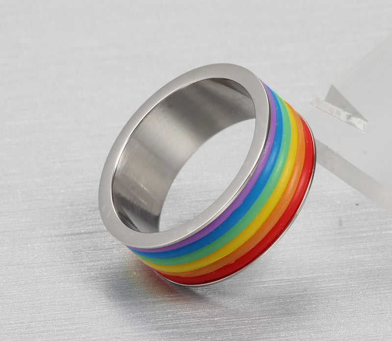 Stainless Steel Rainbow Ring 9mm Widest Sizes Six To Thirteen American Ring Individually Wrapped Everyday Wear