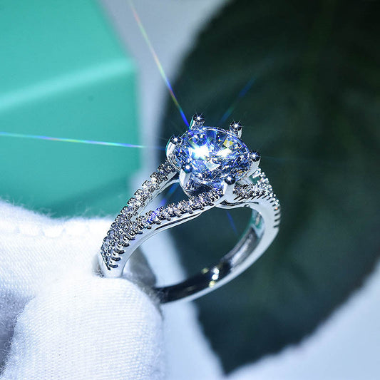 Womens Moissan Diamond Ring Geometric Sterling Silver Inlaid Copper Band Engagement Anniversary Jewelry Gleams