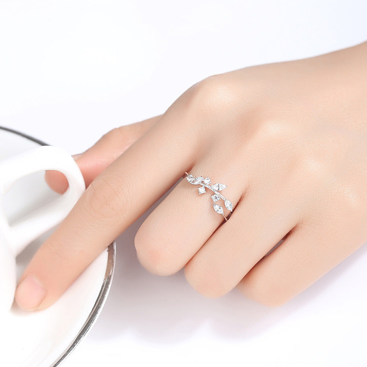 Tree Vine Silver Ring Geometric Zircon Jewelry For Women And Girls Elegant Fashion Gift For Daily Wear Glow Up