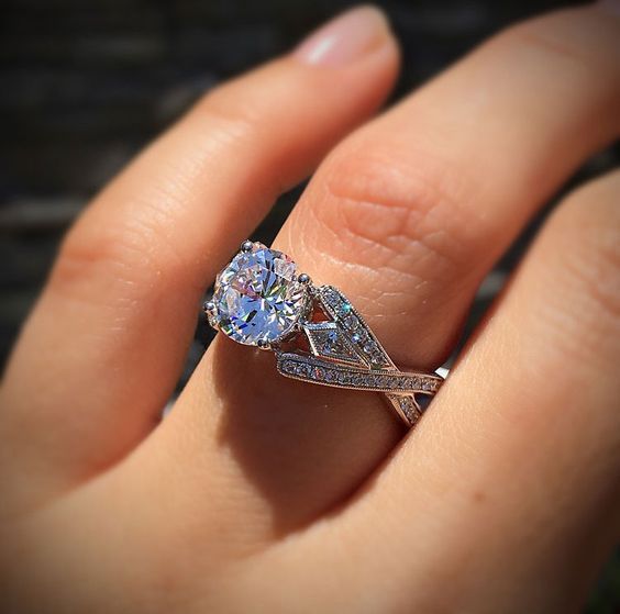 Womens Zircon Inlay Couple Rings Brass Wedding Rings Geometric Design Europe Style Gift For Her Electric White