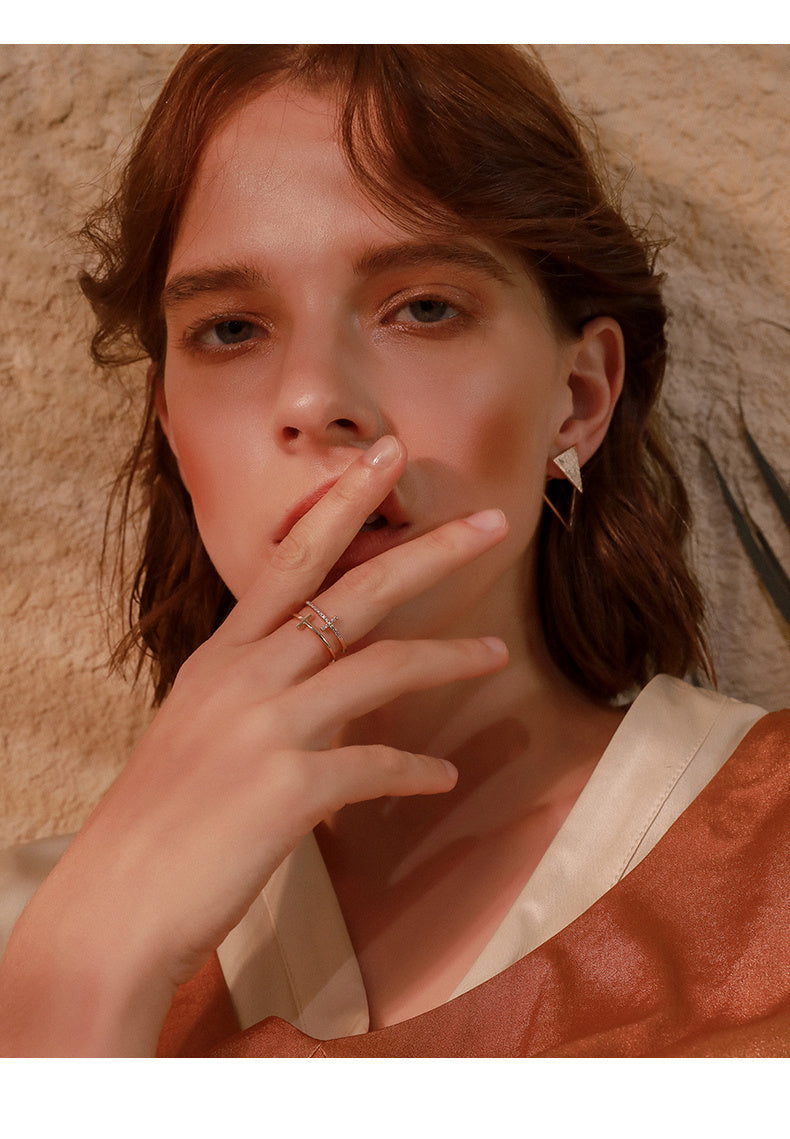 Womens Double Ring Gold Plated Copper Ring With Cross Crown Roman Numeral Patterns Lightweight Fashion Jewelry