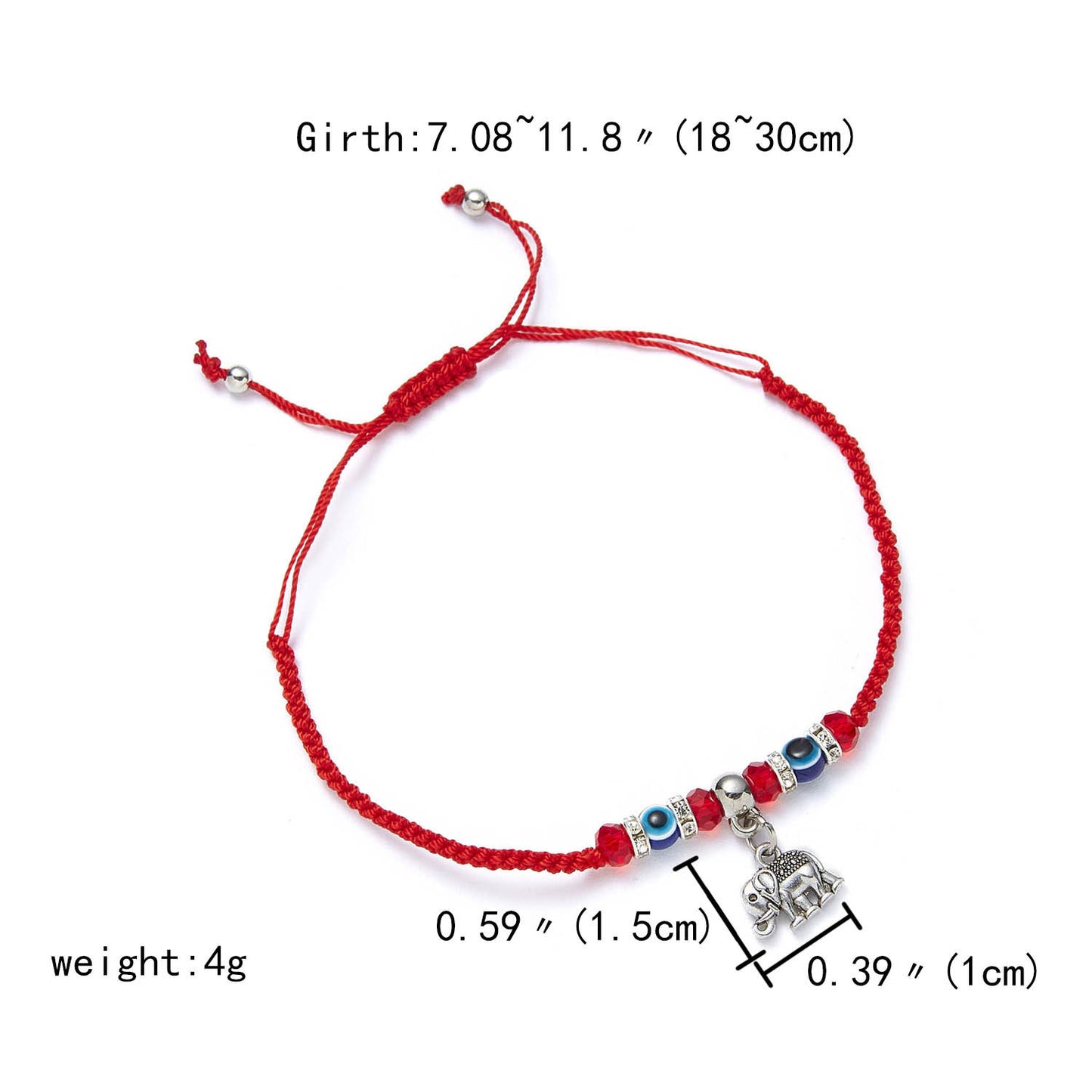 Women's Red Rope Braided Bracelet With Rhinestone Pendant Adjustable Beaded Bangle Fashion Accessory For Women
