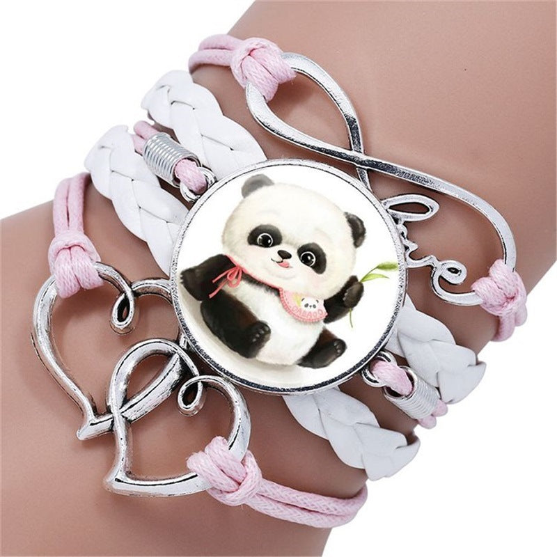 Unisex Woven Bracelet Multi Layer Design Artificial Leather And Glass Geometric Jewelry National Style Edition