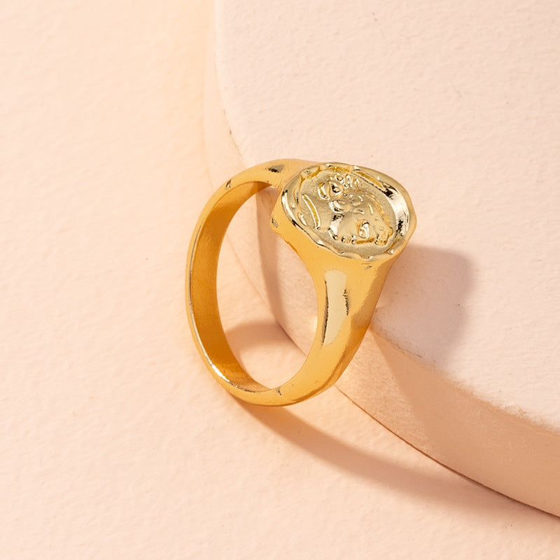 Heart Shaped Alloy Ring With Portrait Design Fashion Jewelry
