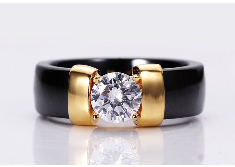 Couple Ring Black And White Diamonds Ceramic Geometric Band Ring European Americans Fashion Jewelry For Lovers