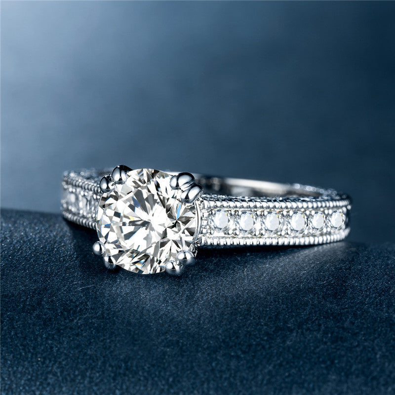 Womens Zircon Rings Platinum Plated Jewelry Continental American Style Gift Ready White Stone Sizes 6 7 8 9 10