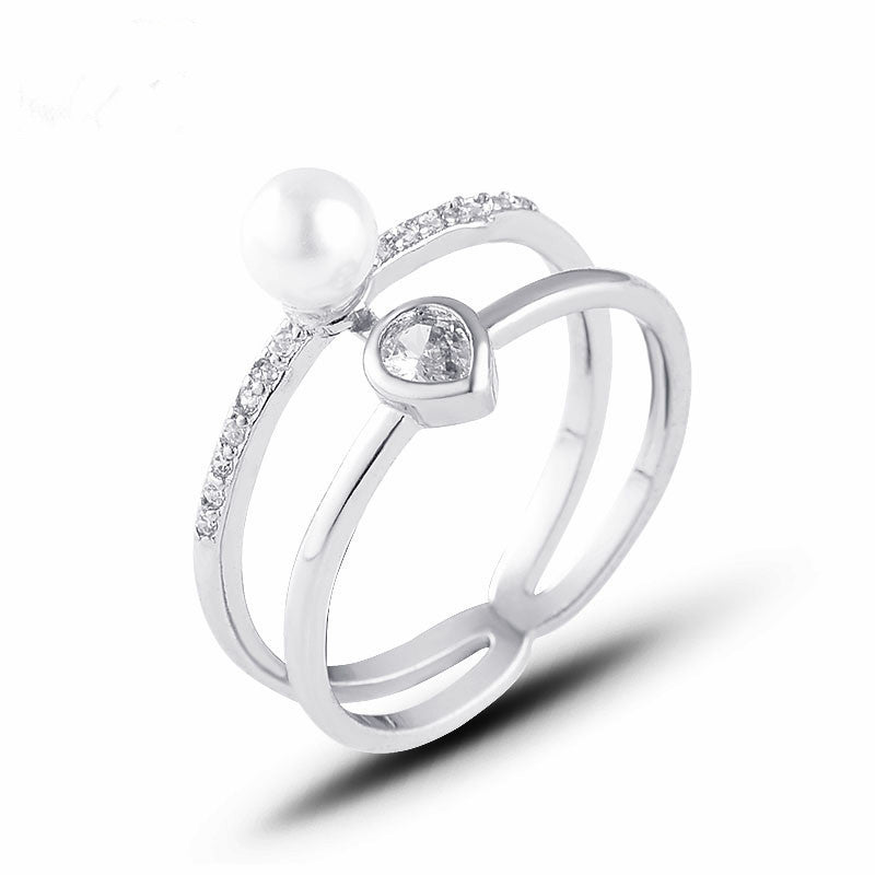 Korean Style Zircon Inlaid Ring For Women Geometric Design Gift Holiday Packaging Elegant Everyday Accessories