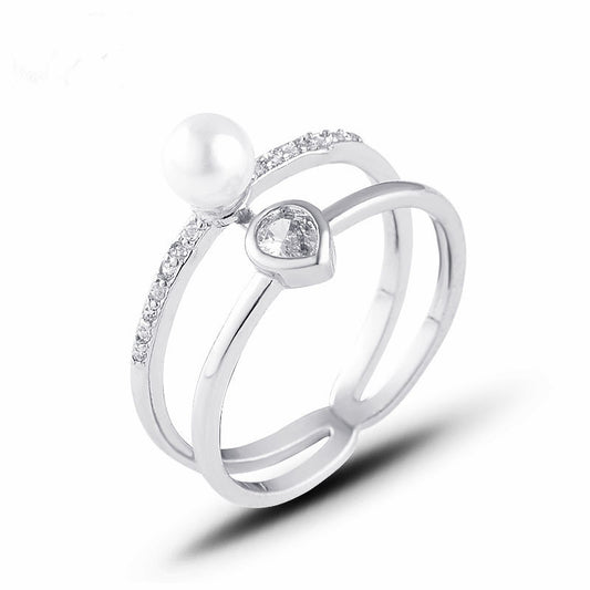 Korean Style Zircon Inlaid Ring For Women Geometric Design Gift Holiday Packaging Elegant Everyday Accessories