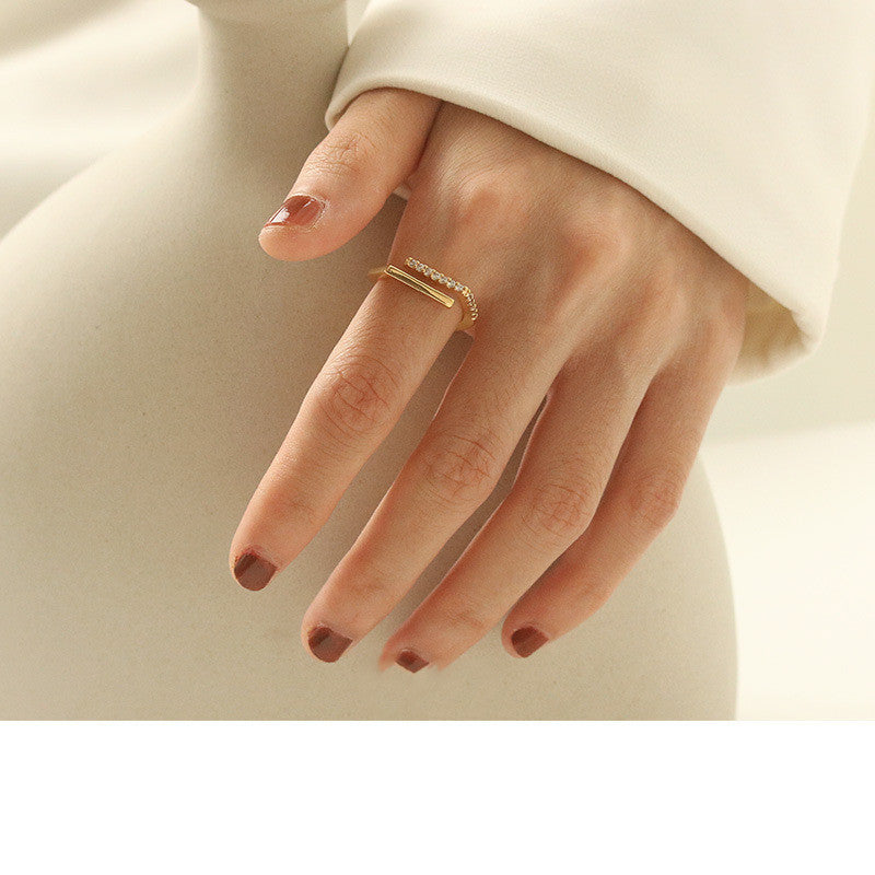 Geometric Zircon Brass Ring for Men and Women Elegant Modern Jewelry Inner Diameter Sixteen Point Eight Millimeter