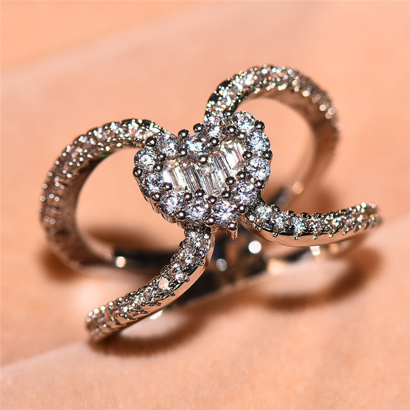 Heart Shaped Ring With Zircon Inlay Eight Hearts And Arrows Design Alloy Jewelry Gift For Her Timeless Elegant Accessory