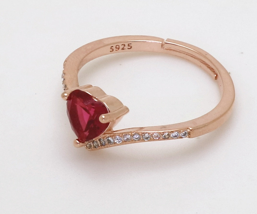 Heart Cut Red Garnet Ring With Copper Band Platinum Inlay