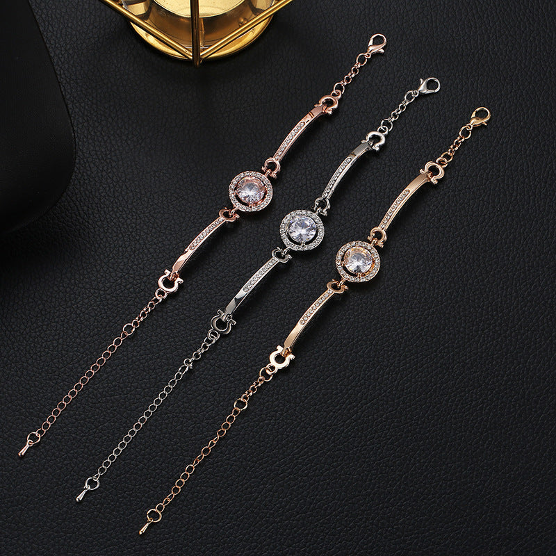 Womens Rhinestone Geometric Alloy Bracelet Fashion Trendy Inlaid Design Bracelet Chic Wrist Accessory Gleaming